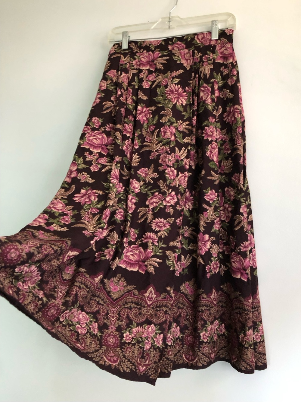 80s Cottagecore Vintage Eaton Petites Floral Flowy Maxi Wrap Skirt Prairie - Picture 2 of 15